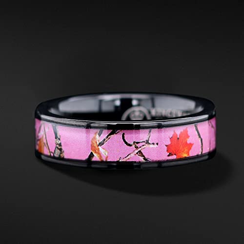 Pink Womens Black Camo Wedding Rings Set Stainless Steel Engagement Rings4