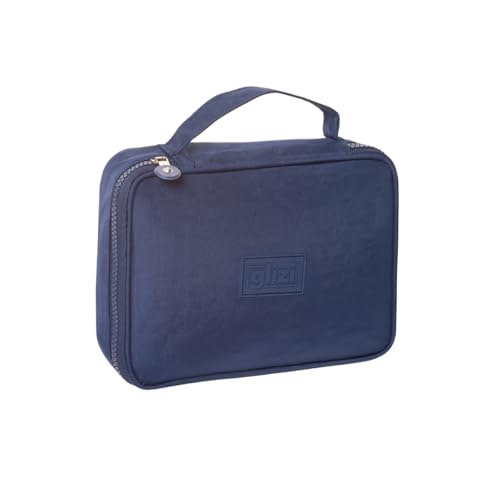 Glizi Estojo Box Escolar para 100 Lápis, com Alça, Necessaire Make, 32 Elásticos (Azul Escuro)