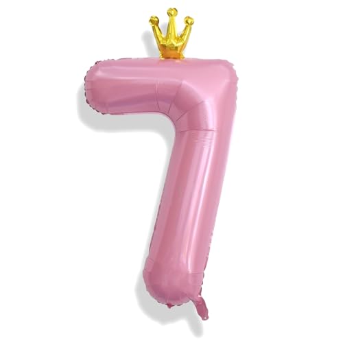 Image of Pastel Pink Crown Number 7 Balloon, 40 Inch Light Pink Number 0-9 Set for Women 70th Birthday, Foil Self Inflating Large Balloons for Girls 7th Birtyday Party Decor Anniversary Graduation for Supplies