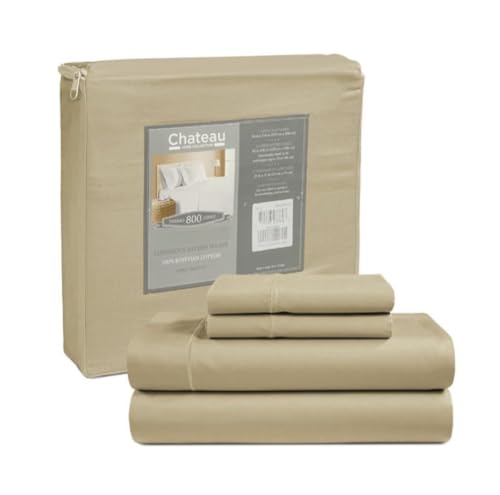 100% Egyptian Cotton Bed Sheets, Certified 800 Thread Count Deep Pocket Full Sheets, Elasticated Sheet & Pillowcase Sets, Soft & Comfy Naturally Cool Luxury Bedding, Fits up to 17" - Linen