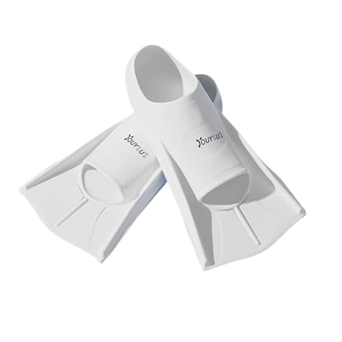 ENEN Aletas de Natación Cortas Ajustables para Piscina, Talla 33-47 Aletas de Entrenamiento Silicona para Niños et Adulto Unisex para Piscina, Snorkel, Entrenamiento (S,Blanco)