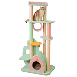 Happy & Polly 57.1″ Large Cat Tree – Wonderland Cat Tower Condo with Multi-Level Platform, Cute Cozy House, Upgraded Reinforced Base, Tall Cat Activity Center for Indoor Cats