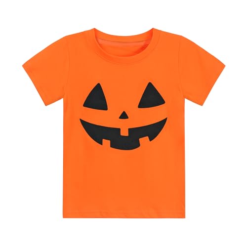 Halloween Shirt for Toddler Boy Girl Pumpkin Ghost Face Crewneck Short Sleeve Tshirt for Kid Halloween Clothes Top 2-7 Years