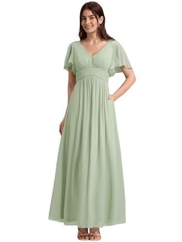 Image of Ever-Pretty Women's Summer V Neck Chiffon Pleated Empire Waist Bandage Bridesmaid Dress with Pockets 02360