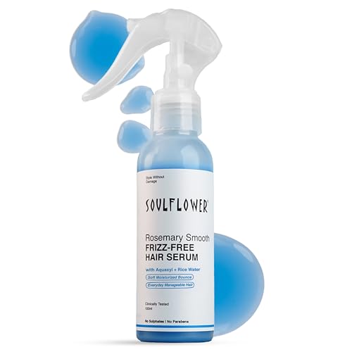 Image of Soulflower Rosemary Hair Serum for Dry Frizzy Hair, Anti Frizz Control, Hair Perfume, UV Filter & Heat Protection, Rice Water| Scientifically formulated for Women & Men for long & Shiny Hair | 100ml