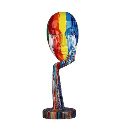 suruim Simple Creative Colorful Female Face Art Statue Thinker Sculpture Abstract Character Crafts Ornament Home Office Bedroom Living Room Study Decoration (Large 15.3x4.9x4.9in)