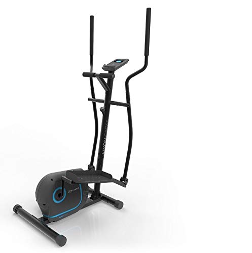 KLAR FIT Klarfit Myon Cross Premium Bicicleta elíptica - 8 Niveles, Volante de inercia de 12kg, Pantalla LCD, accionamiento por Correa silencioso, Pulsómetro, Protección del Suelo, Negro