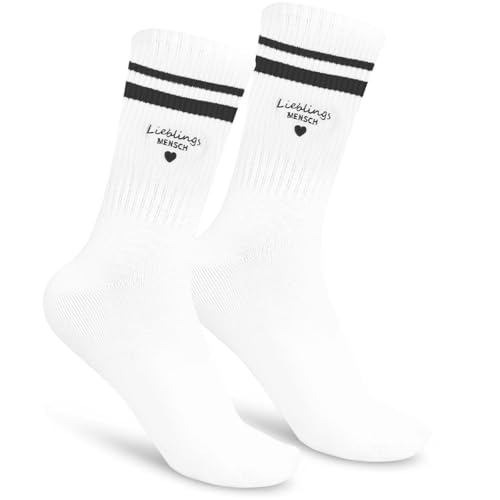 WDJLNZB 1 par de Lieblingsmensch Calcetines Deporte Mujer, Calcetines Algodon Transpirable a Rayas Unisex, Hombre Divertidos Regalo Original (FR/ES, Números, 36, 42, Regular, Regular, A)
