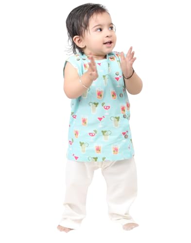 Image of POLKA TOTS Pure Cotton New Born Dress | Ultra-Soft, Breathable & Lightweight Sleeveless Jhabla Pant Set for Baby Boys & Girls | Baby Summer Clothes | Traditional Jabla & Pyjama Set for Newborns
