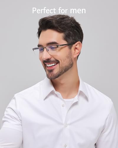 Image of ANRRI Blue Light Glasses Men Semi Rimless Glasses Fake Glasses Lightweight Metal Frame Computer Gaming UV Blocking Eyewear