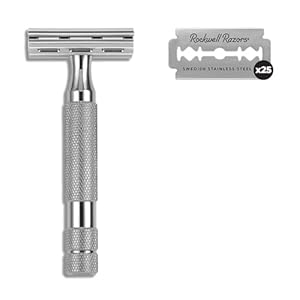 Rockwell Razors 6C White Chrome Double-Edge Safety Razor with 6 Adjustable Shave Settings and 25 Blades