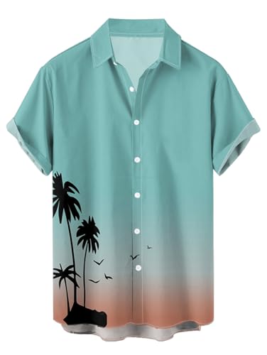 Image of DRESSFO Couple Matching Hawaiian Outfits Gothic Print V Neck Spaghetti Strap Dress or Roll Up Sleeve Shirts Outfit