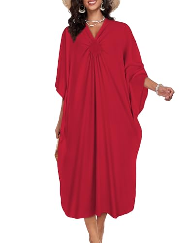 Image of Kaftan Dresses for Women V Neck Caftans Batwing Sleeve Beach Cover Ups