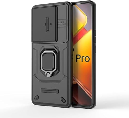 Image of SHINESTAR Tough Armor Bumper Back Case Cover | Ring Holder & Sliding Camera Shield Cover | 360 Degree Protection Back Case Cover for iQOO Z9s Pro 5G / Vivo T3 Pro 5G (Black)