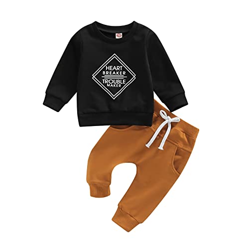Image of Omkzanbi 2Pcs Baby Boy Fall/Winter Clothes Long Sleeve Pullover Sweatpants Crewneck Sweatshirt Joggers Pants Western Outfit