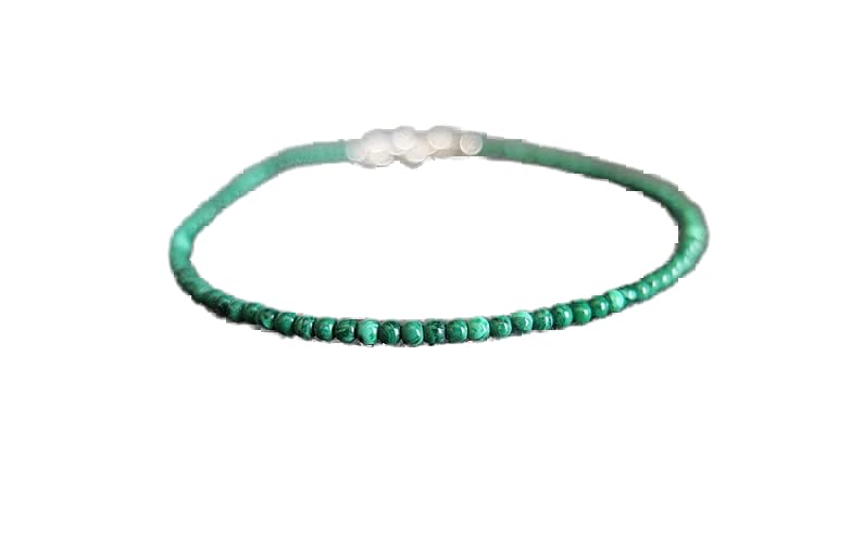 Bracelet malachite 2mm perles de gemmes rondes 7 pouces unisexe