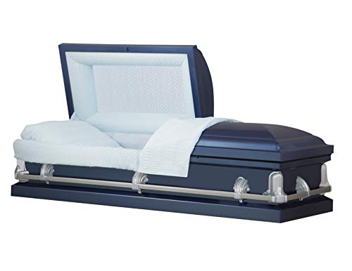 Titan Casket Andover Series Steel Casket (Dark Blue) Handcrafted Funeral Casket - Dark Blue Finish with Light Blue Crepe Interior