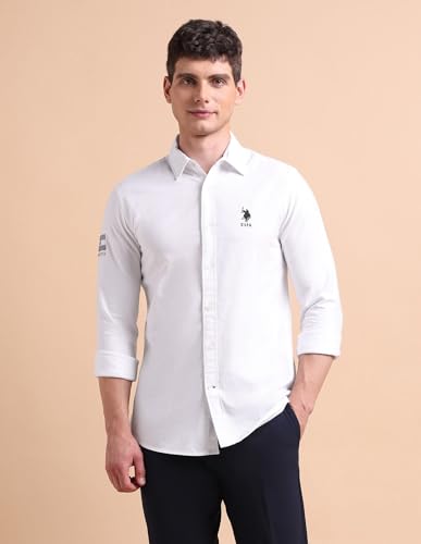 Image of U.S. POLO ASSN. Solid Tailored Fit Shirt for Men - 100% Cotton, Breathable & Comfortable, Full Sleeves Casual Shirt for Men