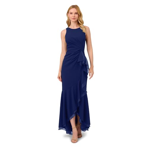 Image of Adrianna Papell Ruffle Crepe Halter Gown