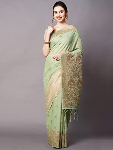 Image of AKHILAM Women's Cotton silk Woven Design Saree With Unstitched Blouse Piece(COTFLW09 Parent)
