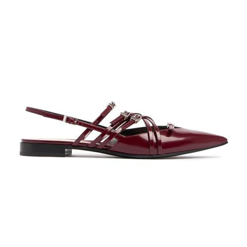 Goolita Patent Leather Buckle Slingback Ballet Flats for Women, Low Heel Pointed Toe Ballerina Shoes Comfortable Strappy Dress Flats Shoes2