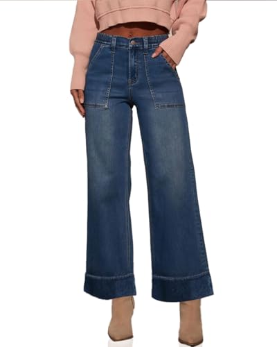 Women's High Waisted Wide Leg Jeans Casual Stretchy Sweatpant Denim Pants with Pockets Vintage Trendy 20252