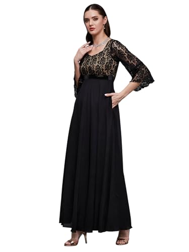 Image of Miss Chase Women's Floral Printed Relaxed Fit V-Neck 3 /4th Sleeve Maxi Dress
