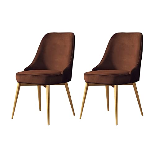 SJIALEN Kitchen Chairs Set of 2, for Apartment Balcony Bedroom Living Room Chairs Velvet with Golden Legs Makeup Chair Kitchen Chair (Color : Brown, Size : Golden feet)