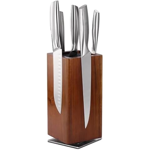 HAIGFEI Knife Block With Strong Magnets,360° Rotatable Knife Holder,Wood Magnet Knife Storage for Knives and Utensils for Kitchen（without Knives） Cover