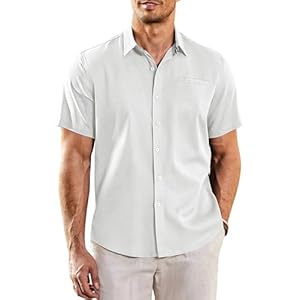 COOFANDY Men’s Casual Button Down Shirt Short Sleeve Linen Beach Shirt Tropical Vacation Tops