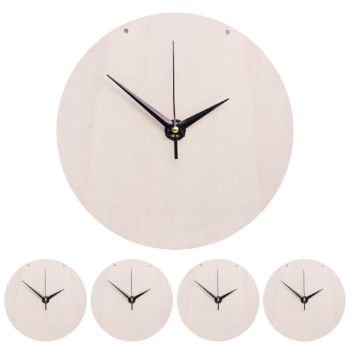 Nukinp 5 Set DIY Clock Kit, Unfinished Wood Clock Face for Crafts Blank Round Dial with Movement Set, 9 Inch