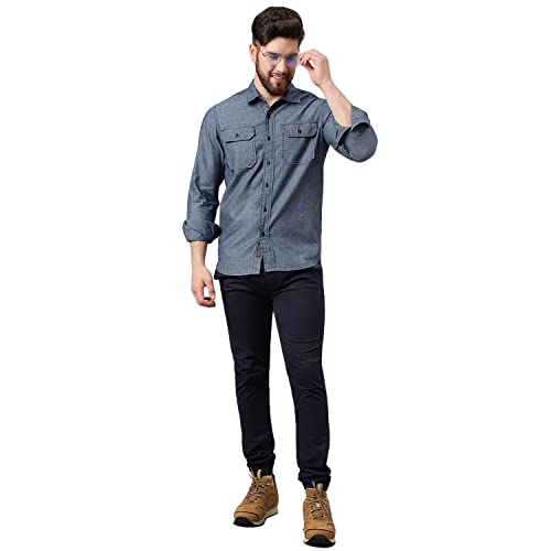 Image of Woodland Men Cotton Solid Regular Fit Long Sleeves Shirts