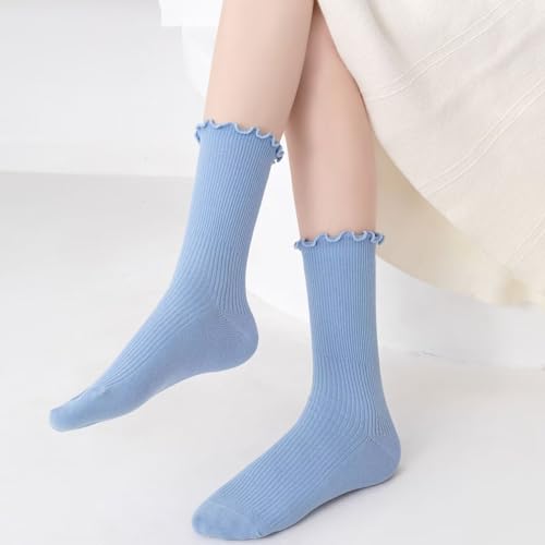 Womens Ruffle Socks Fashion Breathable Solid Color Turn-Cuff Cute Girls Ankle Socks 3 Pairs 6