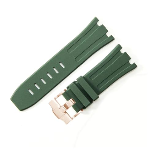 HuanJ 28mm ���o�[�h�����v�X�g���b�v AP Royal Offshore �Ή� AP 15710 15703 �Ή� �\�t�g�V���R�� ���v�u���X���b�g �o���h �A�N�Z�T���[(Army Green Rose Gold)