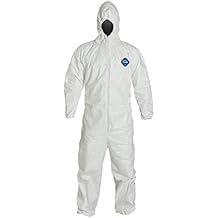 DuPont TY127S Disposable Elastic Wrist, Ankle & Hood White Tyvek Coverall Suit 1428, Size Large, Sold by the Each
