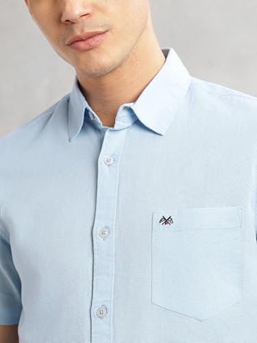 Image of Thomas Scott Men's | Solid | Half Sleeve | Slim Fit | Linen Blend | Spread Collar | Casual Shirt
