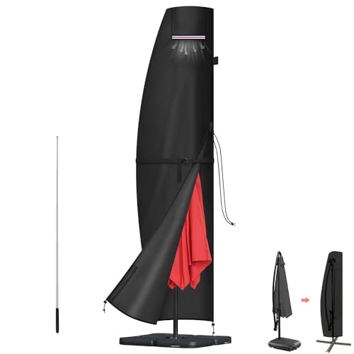 LAMUNI Housse Parasol Déporté, Housse de Protection pour Parasol de 3m 4m, 420D Tissu Oxford Housse de Parasol Imperméable, Coupe-Vent, Anti-UV Grande...