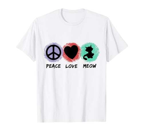 Peace Love Meow Groovy Cat Lover Pet Kitty Owner Gift Idea T-Shirt for Men Women Girls Kids