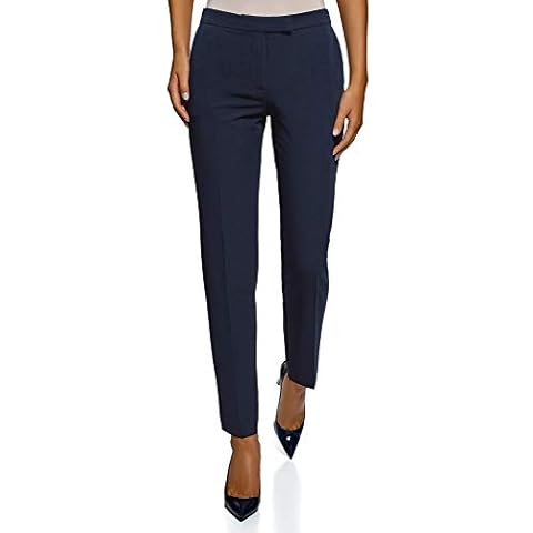 oodji Collection Women's Classic Slim-Fit Trousers, Blue, 12 Cover