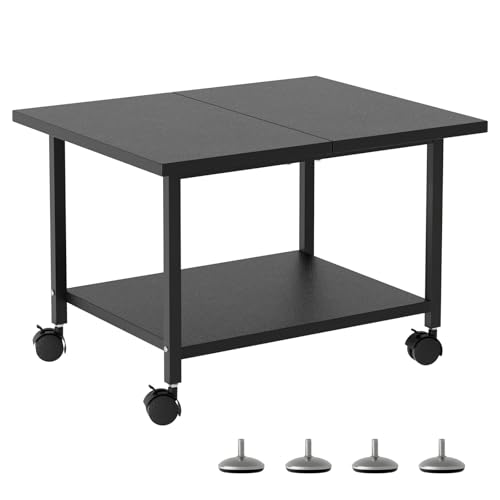 SwaaVee Printer Stand with Storage Under Desk Shelf, Desktop Printer Stand Organizer, Rolling Printer Cart Storage Paper Files Holder for Desk, Office, Home, (Black)
