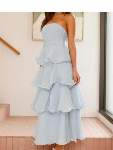 Women's Elegant Style Fluffy Cake Strap Style Open Back Long Dress2