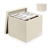 Himake Decorative Photo Storage Box - Linen Photo Box Organizers with Dividers, Fits Holds Up to 800 Photos in 8x10 inch Size, Portable Scrapbook Storage Containers with Lid (Beige)