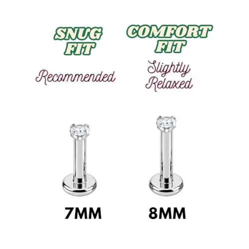 Image of Titanium G23 Internally Threaded CZ Earring - High Polish 16G for Ear, Helix, Tragus, Nose & Lip - Hypoallergenic 4 mm Flat Back with Clear, Pink, Black tops in 7mm and 8mm Length - SOLD AS ONE PIECE