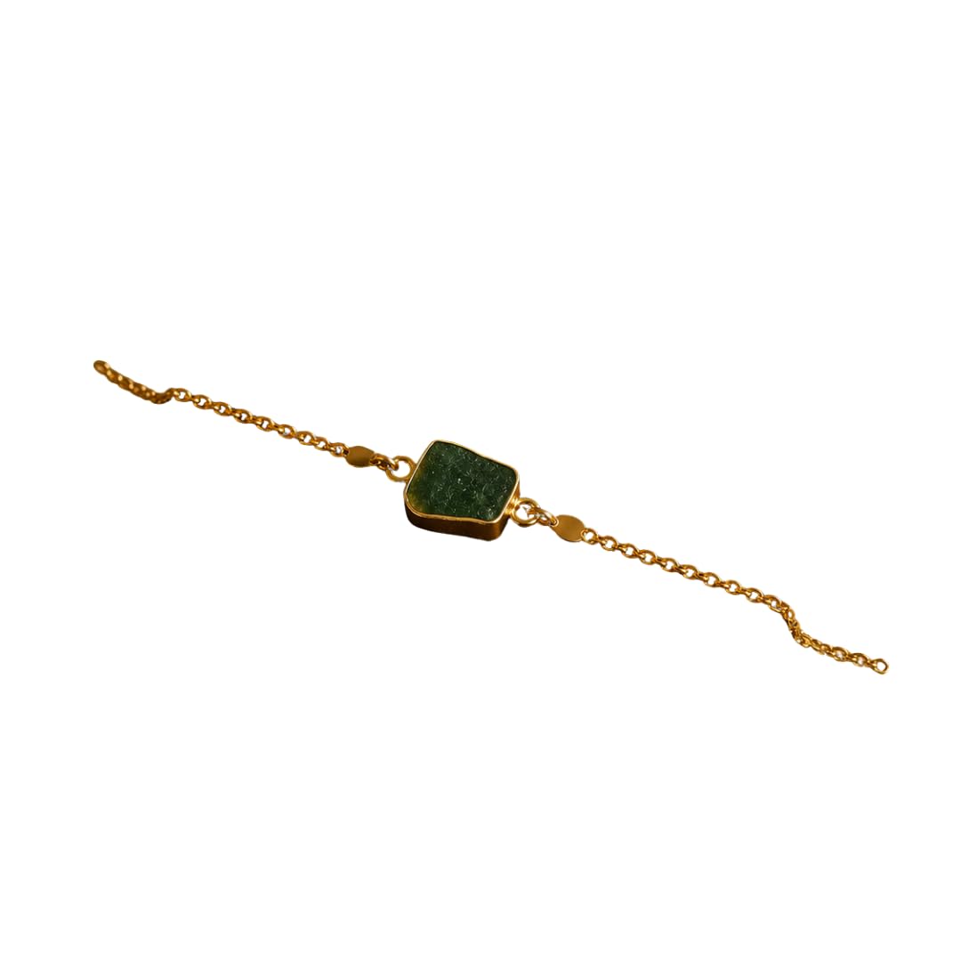 Rough Green Jade Rakhi Cum Bracelet with Gold Chain | Handmade Natural Gemstone Rakhi | Reusable Raksha Bandhan Gift for Brother-image-15