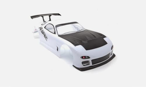 YTZ Outdoor 1/10 Scale RC Painted Drift Racing Touring OnRoad Car Body Shell, No Cut, 1:10 Scale, RX7 White (with Tail Wings)