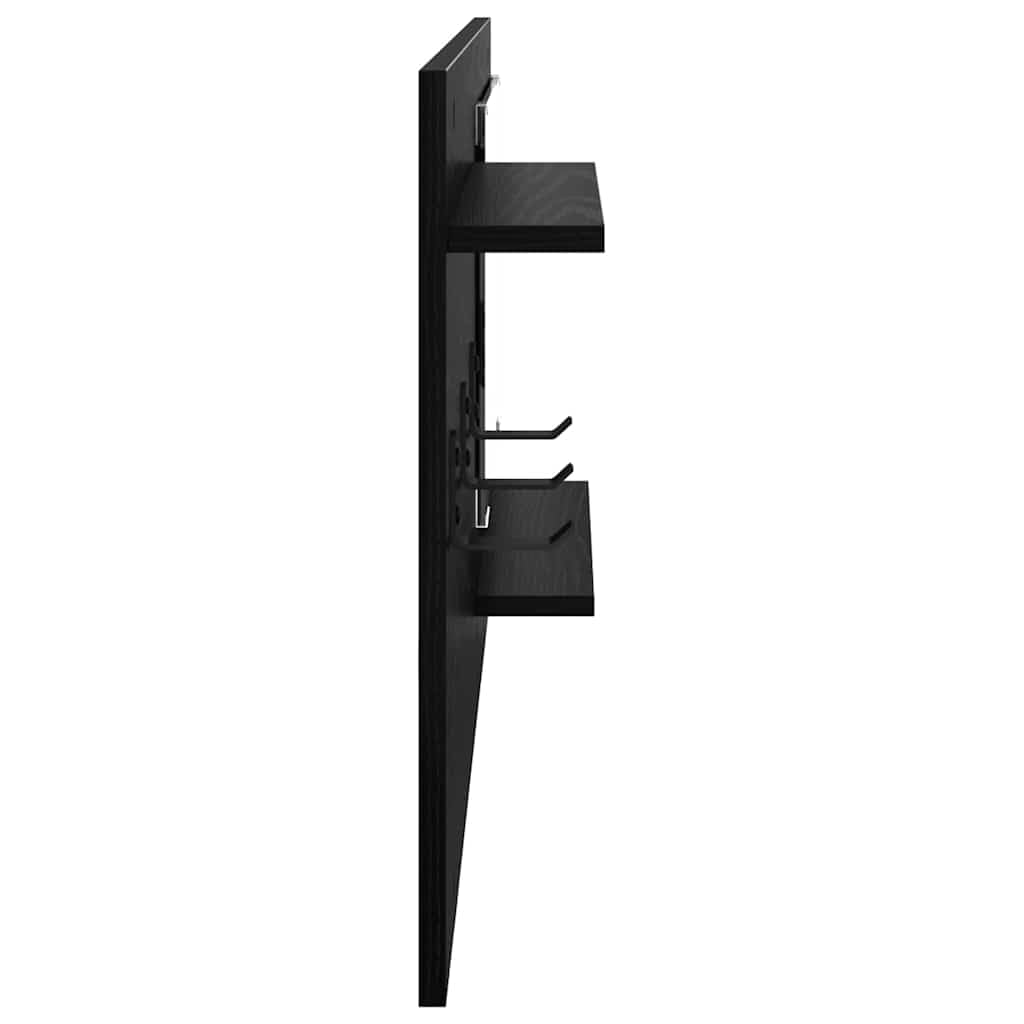 Estantería de pared de roble negro 90 x 10 x 50 cm, con espejo y 2 estantes, diseño moderno, resistente y estable para pasillo, dormitorio, sala de estar y oficina