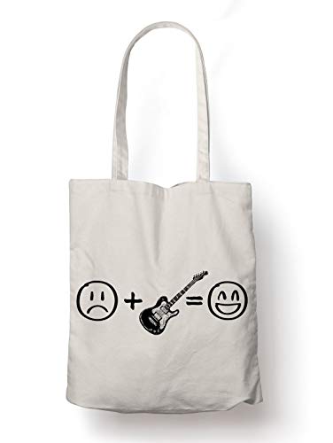 BLAK TEE Sad Plus Guitar Equals Happiness Organic Cotton Reusable Shopping Bag Natural