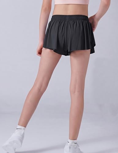 Image of 1 or 3 Pack Girls Flowy Shorts with Spandex Liner & Pocket, 2-in-1 Athletic Butterfly Shorts for Running Dance