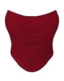 Facogoo Women's Mesh Strapless Corset Crop Top Boned Vintage Sleeveless Overbust Zip Back Bodyshaper Going Out Bustier Tops Wine Red