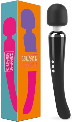 Oliver James Personal Massager Großer kabelloser elektrischer Massagestab - 20 verschiedene Vibrationsarten 8 Geschwindigkeiten - inklusive Reisetasche - ideal nach dem Training (schwarz)